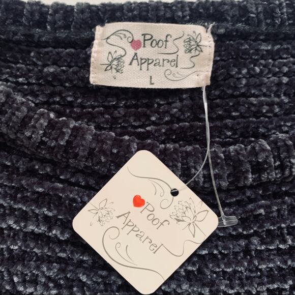 Poof Apparel Cropped Sweater Charcoal Gray Chenille Drop Shoulder Top Large NEW - Picture 2 of 12